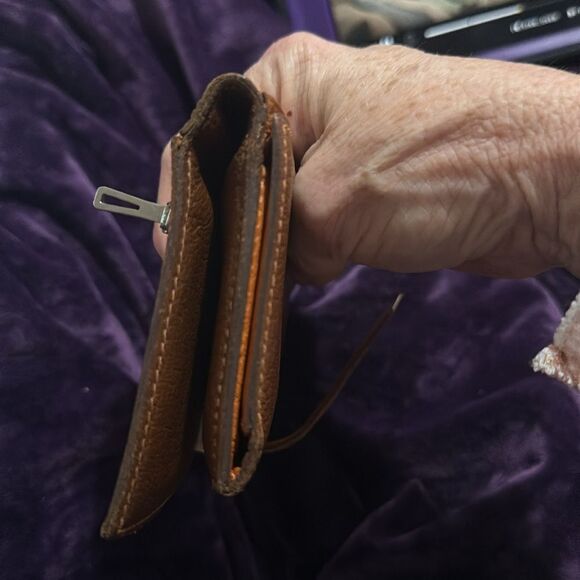 Hermes Leather Bearn Wallet. Orange & Brown - Picture 7 of 9